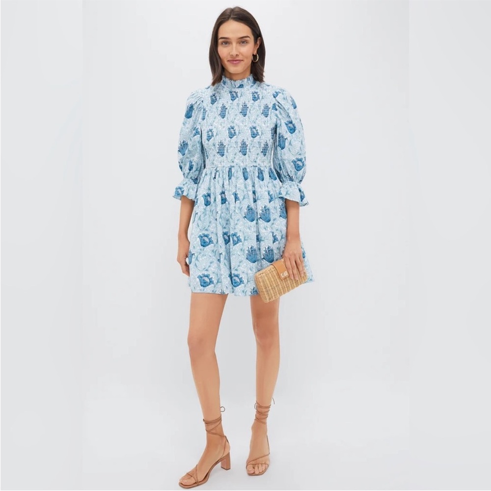 Hyacinth House | Teal Leafy Floral Smocked Larah Mini Dress | Size L